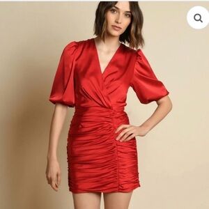 Hutch Red Ruchedp Mini Dress | Long Sleeve | Size 6 | Retail $198